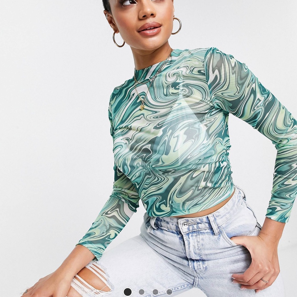 Green Mesh High Neck Crop Top